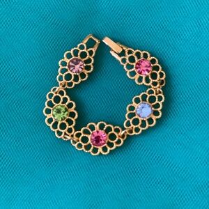 Elegant Gold and Multicolor Stone Bracelet 5” girls